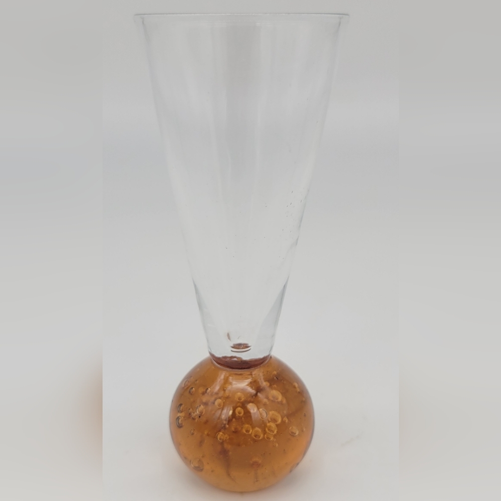 Vintage Amber, Honey, Burnt Orange Handblown Bubble Bottom Bud Vase/Shot Glass